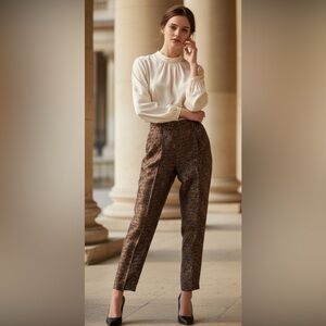 SERGE AZAR Pants Straight Neiman Marcus Vintage Metallic Peacock Paris Bronze 0